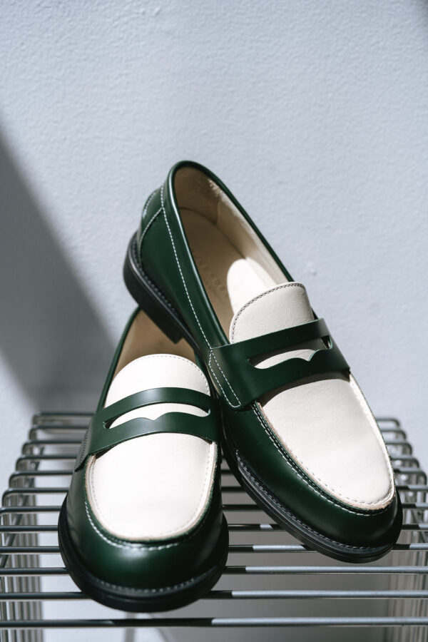 Wilde Green + White Penny Loafer
